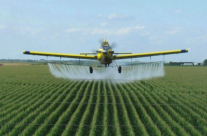 An Israeli plane sprays toxic pesticides on Palestinian fields east of Deir al-Balah