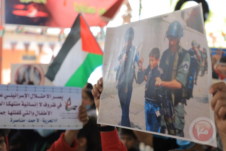 The children of Gaza organize a stand in support of Ahmed Manasra and children detained in the occupation prisons