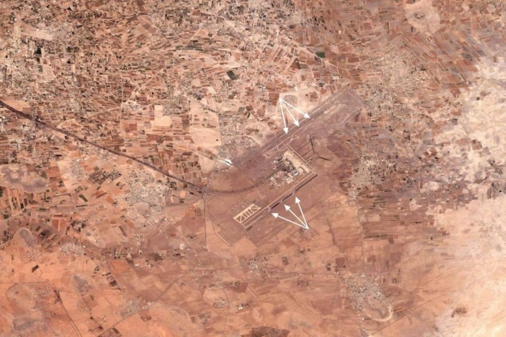 A recent satellite image of Damascus airport shows that the two runways were damaged as a result of the Israeli attack
