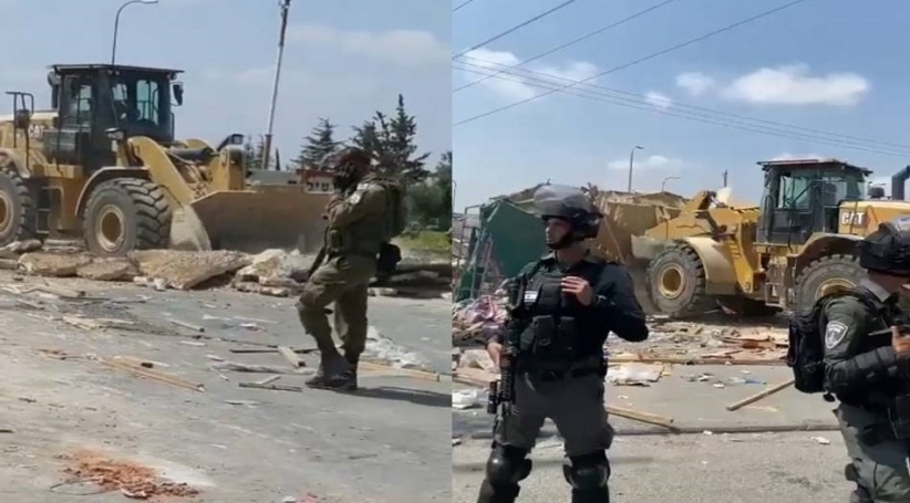 Occupation forces demolish shops in Husan, west of Bethlehem